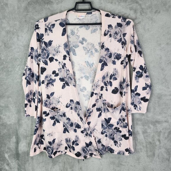 Womens Pink LuLaRoe Floral Print Open Front Cardigan w/ Pockets Size M - Picture 2 of 9